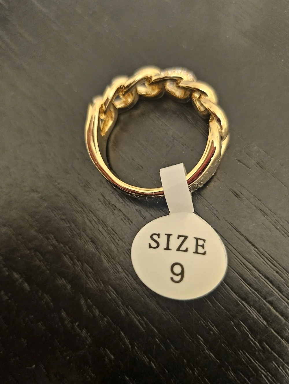 14K Gold Filled Chunky Chain Link Ring w/ CZ Accents Size 9 - Picture 2 of 3
